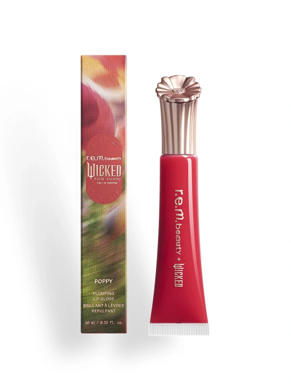 r.e.m. beauty x wicked: for good poppy plumping lip gloss